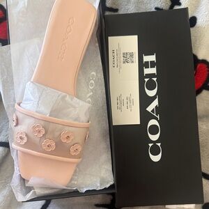 Coach Women's Pink Floral Slide Sandals tea rose